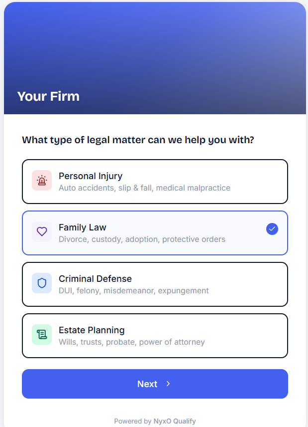 Landing, branded to your firm